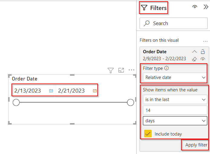 Power BI date slicer default range example