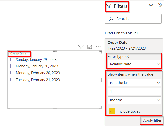 Power BI date slicer default to last month