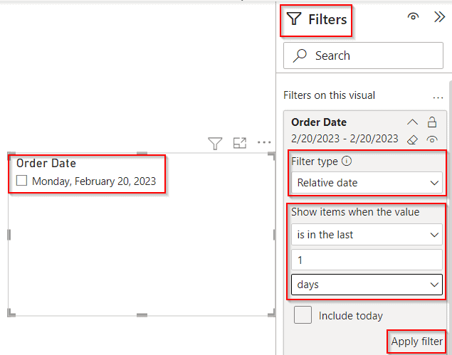 Power BI date slicer default to yesterday