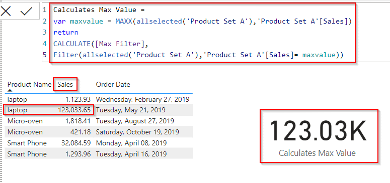 Power BI DAX calculates the max filter