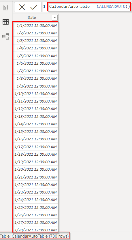 Power BI DAX Calendar Auto