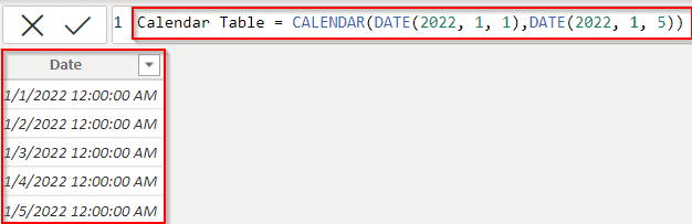 Power BI DAX calendar function