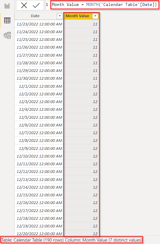 Power BI DAX calendar month