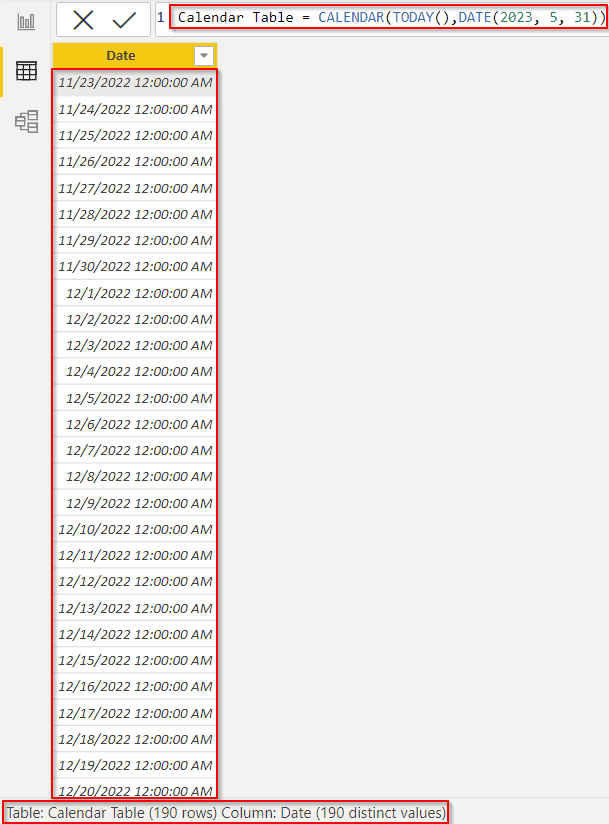 Power Bi Dax generate calendar