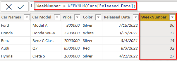 Power BI DAX calendar week number