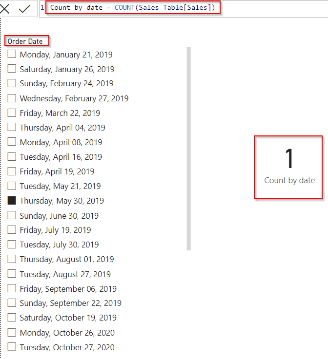 Power BI DAX count by date