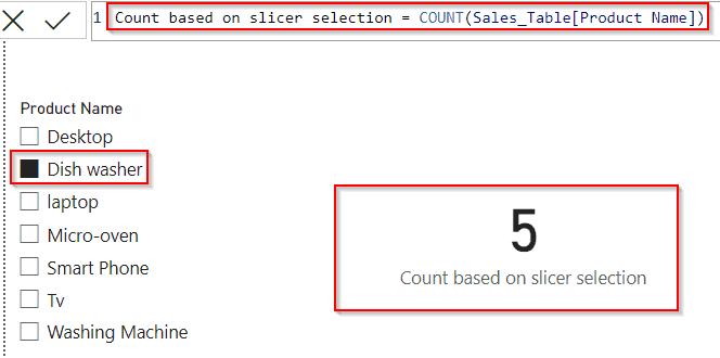 Power BI DAX count slicer selection example