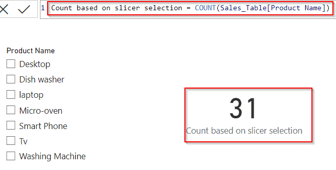 Power BI DAX count slicer selection