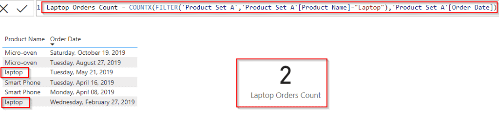 Power bi Dax filter and count