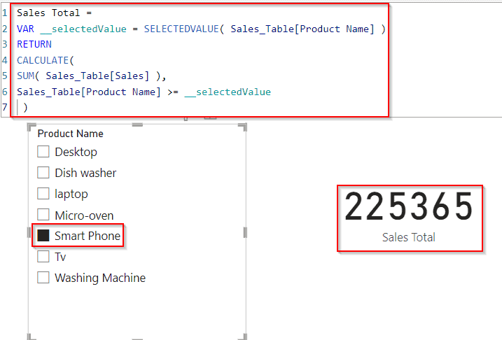 Power BI DAX filter based on the slicer example