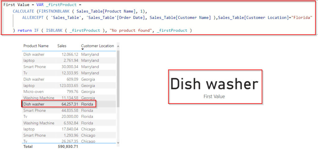 Power BI DAX filter first value