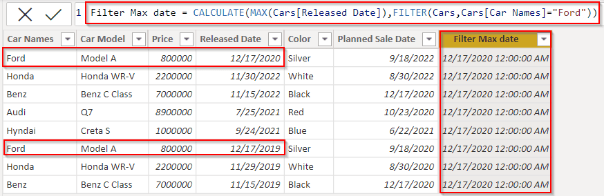 Power BI DAX filter max date