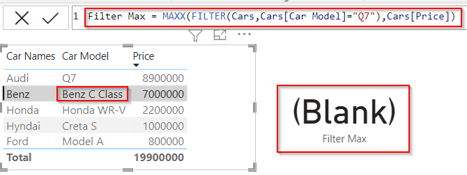 Power bi Dax filter max value example