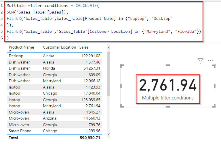 Power BI DAX filter multiple conditions