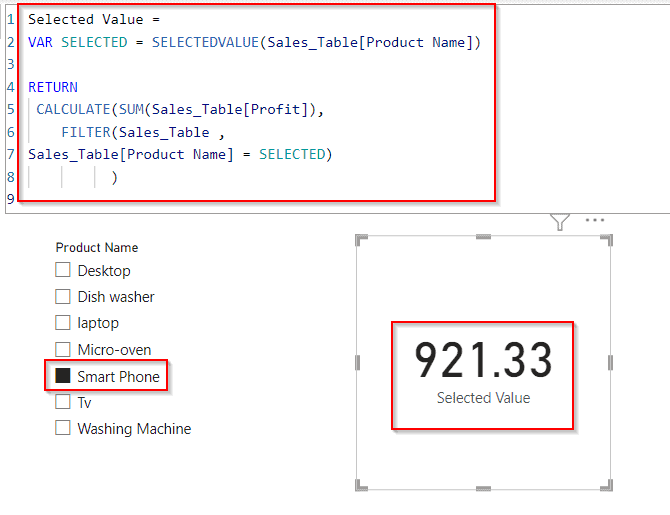 Power BI DAX filter selected value