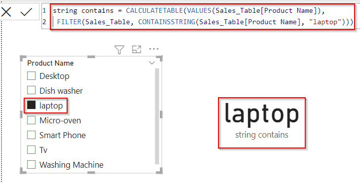 Power BI DAX filter string contains