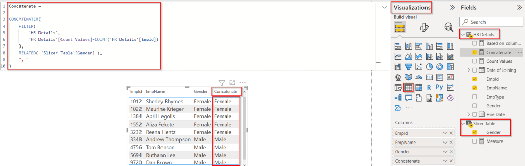 Power BI DAX filter table based on another table example