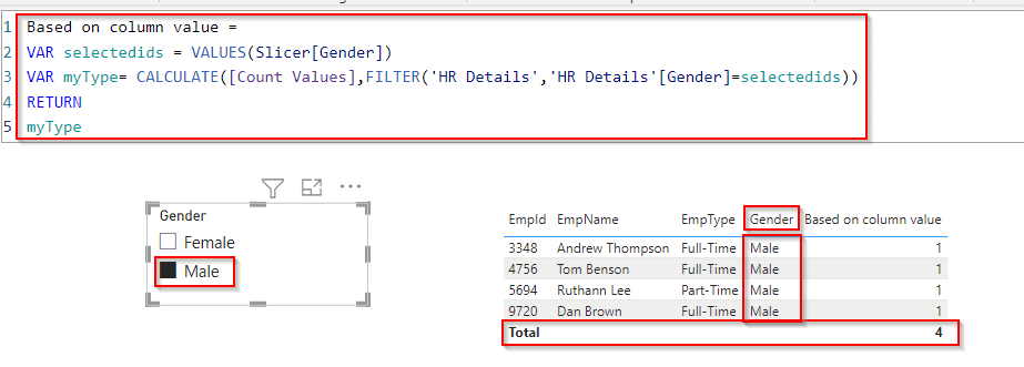 Power BI DAX filter table based on column value example