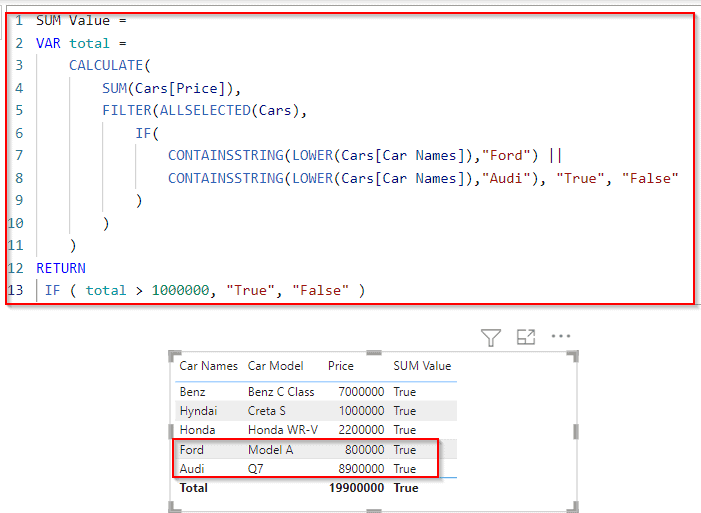 Power BI DAX filter true false example