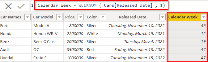 Power BI DAX last calendar week