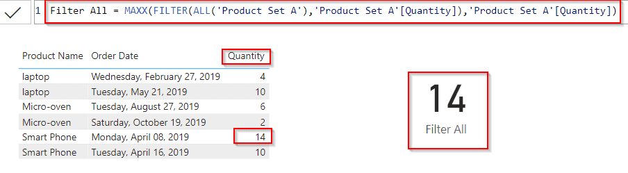 Power bi Dax max filter all