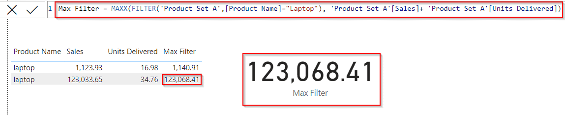 Power BI DAX max filter example