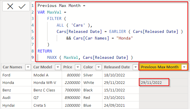 Power BI DAX max previous month