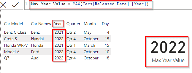 Power BI DAX max year