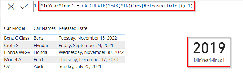 Power BI DAX min date minus 1 year example