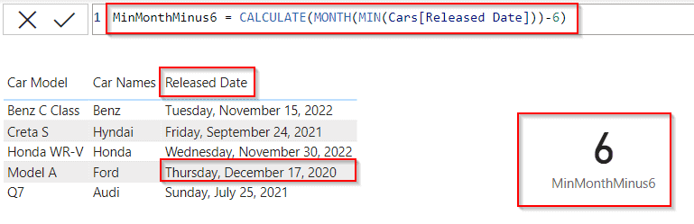 Power BI DAX min date minus 6 months example