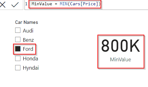 Power BI DAX Min selected value