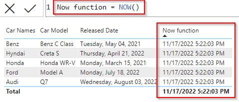 Power BI DAX now function