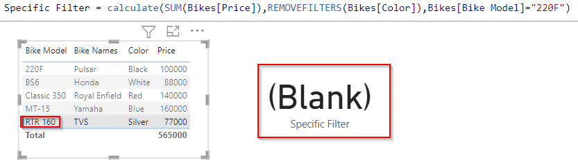 Power BI DAX remove specific filter example