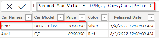 Power bi Dax second highest value