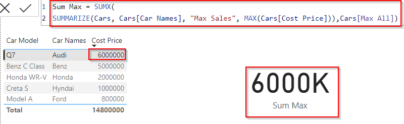 Power bi Dax sum of max