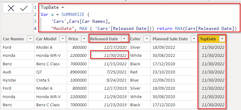 Power BI DAX summarizes max date