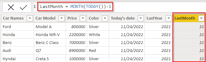 Power bi Dax today minus 1 month