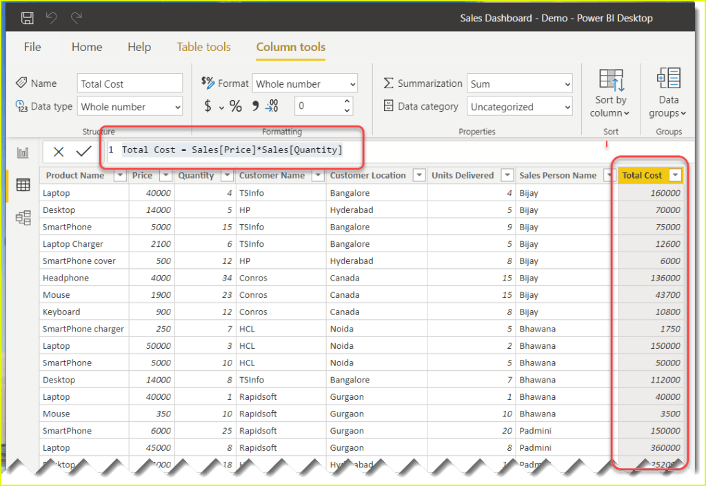 power bi difference between measure and calculated column