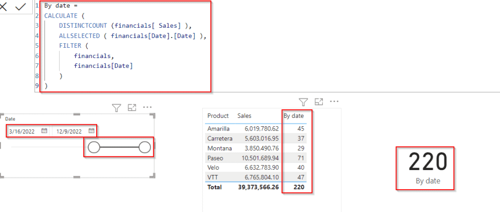 Power BI distinct count with date filter example