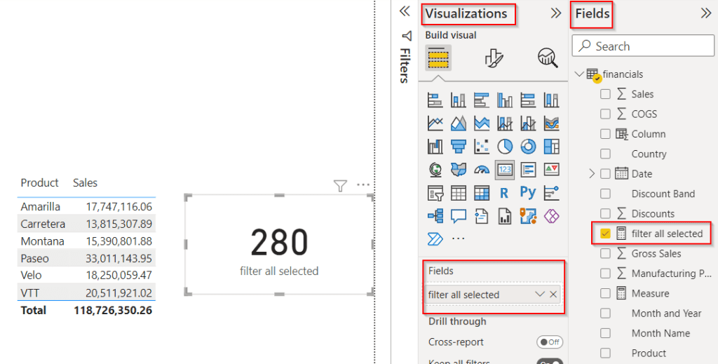 Power BI distinct count with the filter all