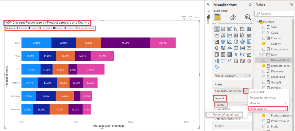 Power BI legend percentage of total by category