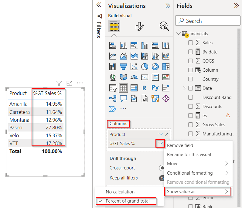 Power BI percent of total example