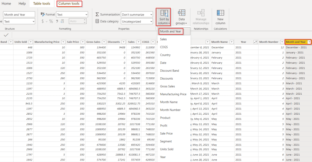 Power BI sort table by month and year