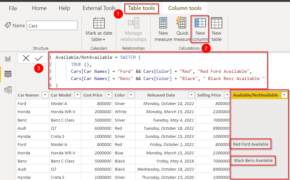 Power BI Switch Multiple Values