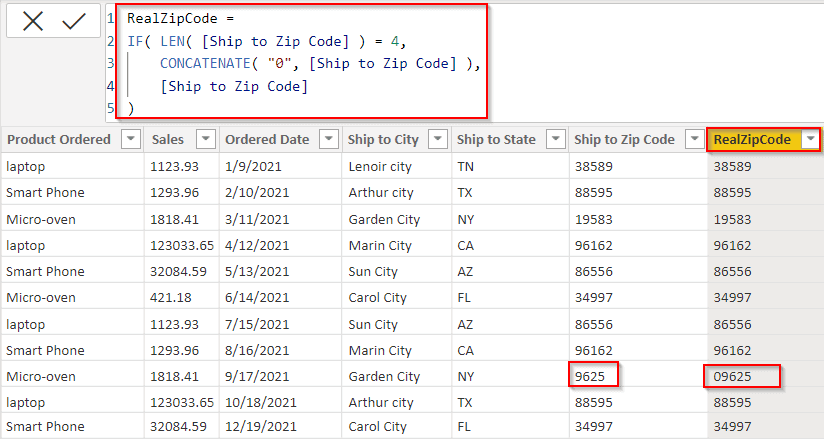 Power BI Zip Code leading zero