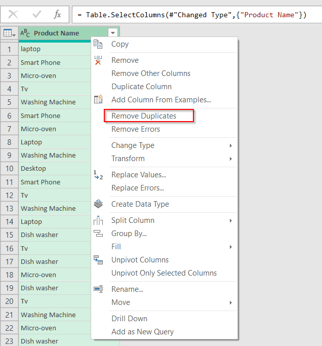 Power Query add a column with a dropdown list example