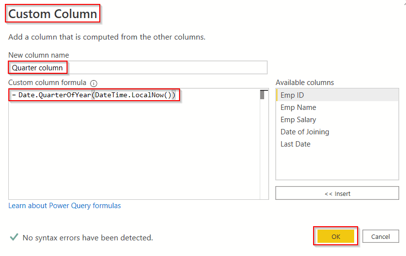 Power query add a Quarter column Power query add a Quarter column