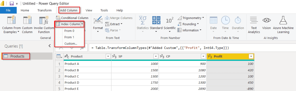 Power query add column as number