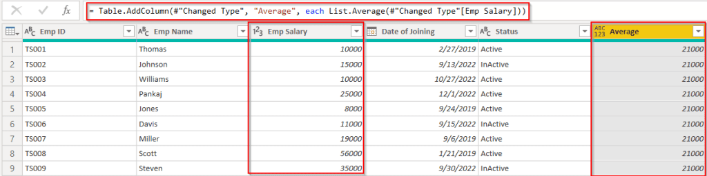 Power query add column average value