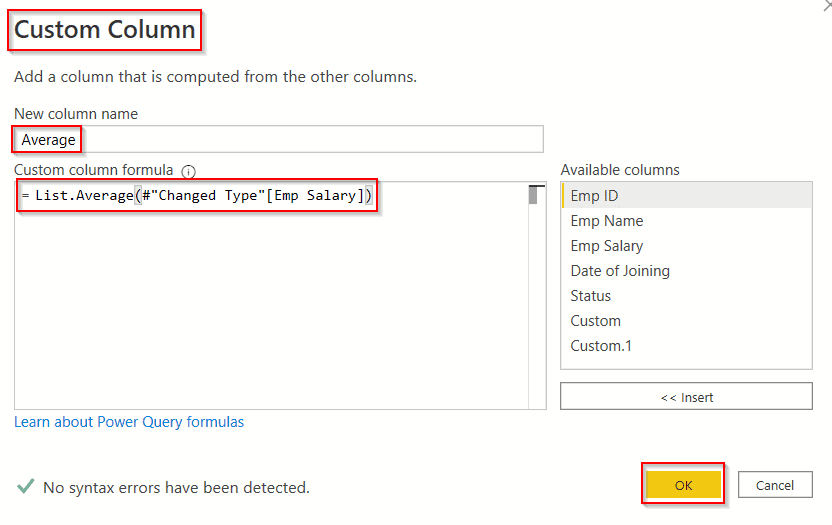 Power query add column average